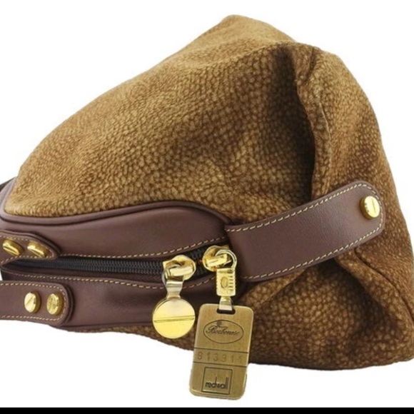 BORBONESE Redwall Brown Tan Suede Leather Double Top Handle Bag - Picture 7 of 8